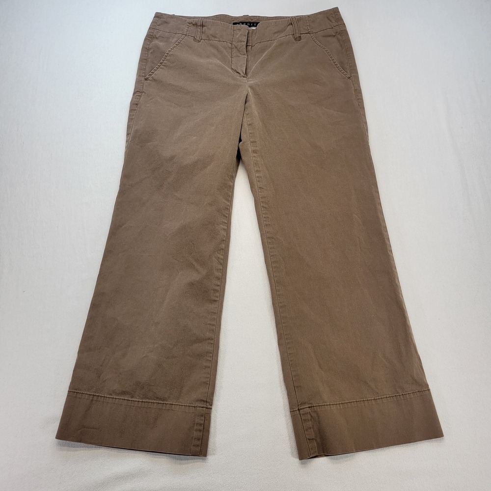 Theory Wide Leg‎ Cropped Pants Womens 6 Brown Casual Stretch Cotton Trousers